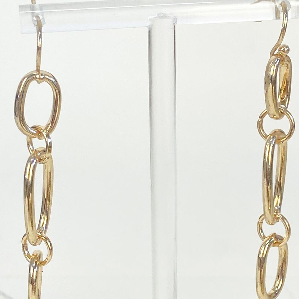 Gold Earrings Dangly Chain Link Earrings Gold Tone - Picture 7 of 9